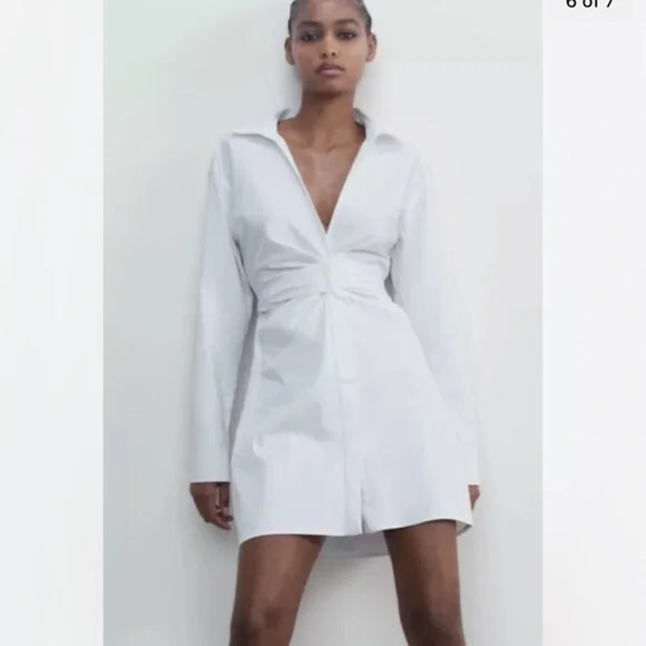 ZARA SHORT STRETCH POPLIN Shirt DRESS WHITE KNOT NWOT - Picture 2 of 10